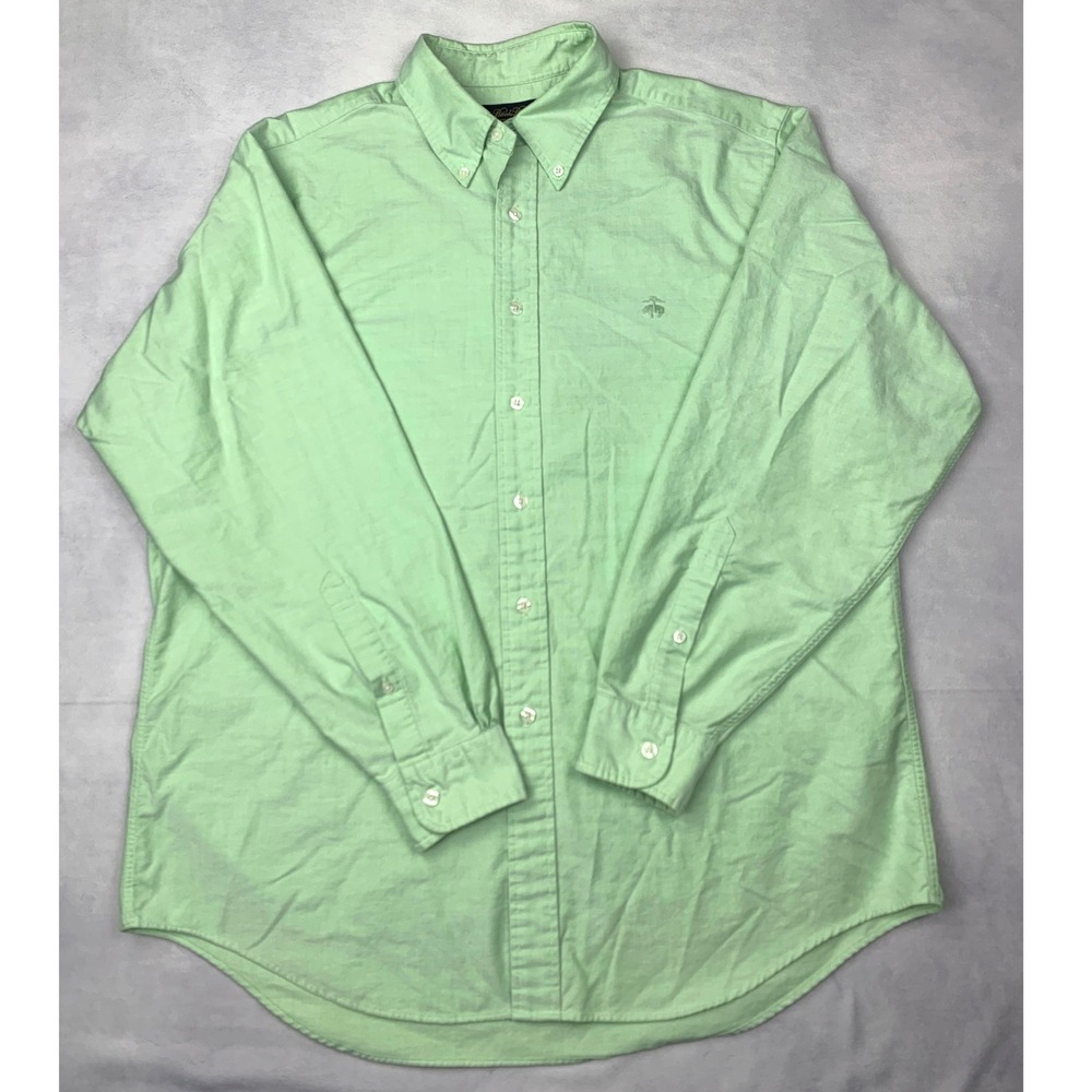 Brooks Brothers Mens L Green Supima Cotton Oxford Button Down Shirt Long Sleeve